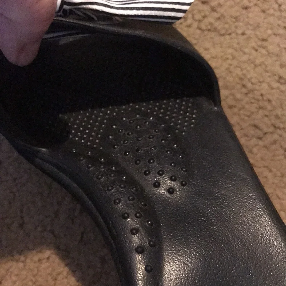 OKA B Madison Slide Sandals *Black Striped Ribbon Bows*